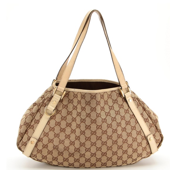 Gucci Shoulder Tote Bag in Tan GG Canvas with Leather Trim - Picture 1 of 15